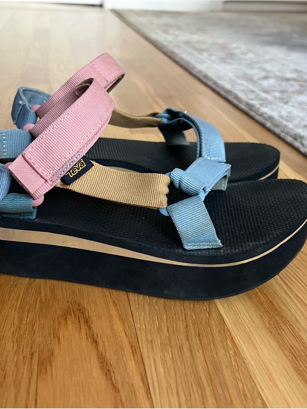Teva Women's Pink, Light Blue & Tan Platform Sandal